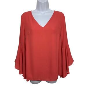 White House Black Market Women's size 0 Coral Elsa Drape Back Blouse Bell Sleeve